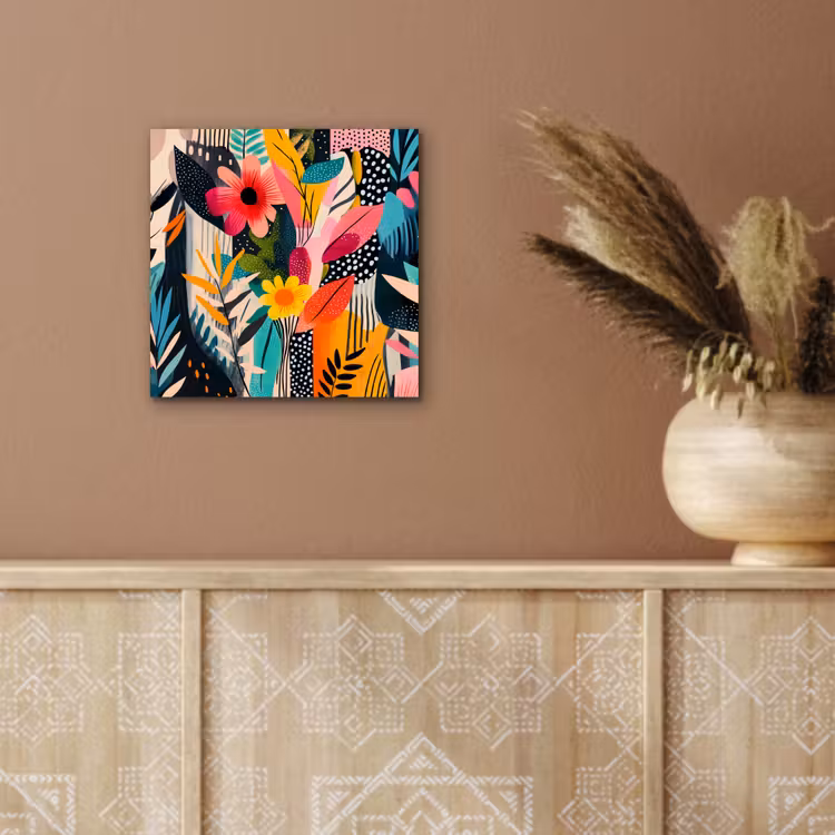 Schilderij - Abstract - Bloemen - Roze aluminium wit klein -sfeer4