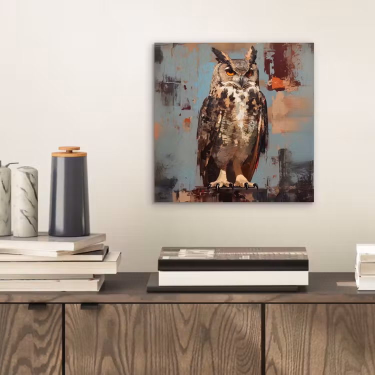 Geschilderd - Abstract - Uil - Bruin aluminium wit klein -sfeer1