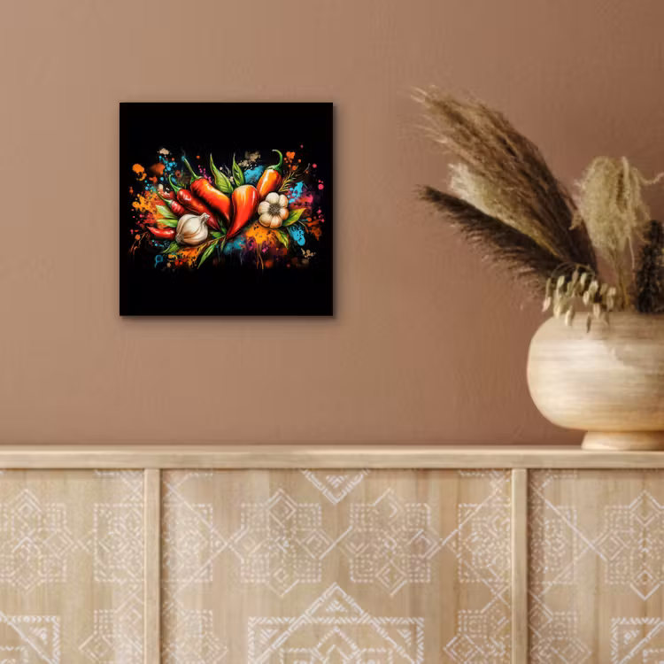 Groente - Peper - Knoflook - Graffiti - Verf - Kleurrijk aluminium wit klein -sfeer4