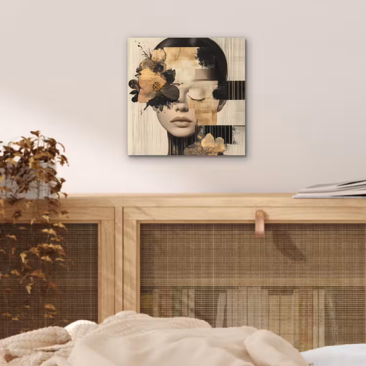 Gezicht - Bloemen - Zwart - Vrouw aluminium wit klein -sfeer3