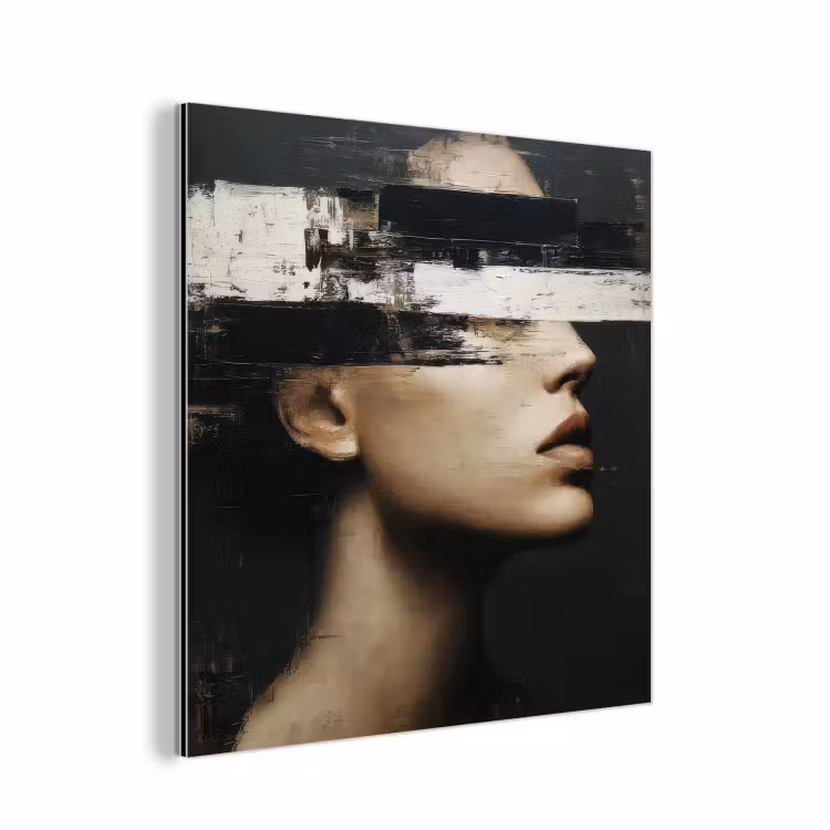 Gezicht - Vrouw - Zwart - Abstract aluminium wit klein -3d