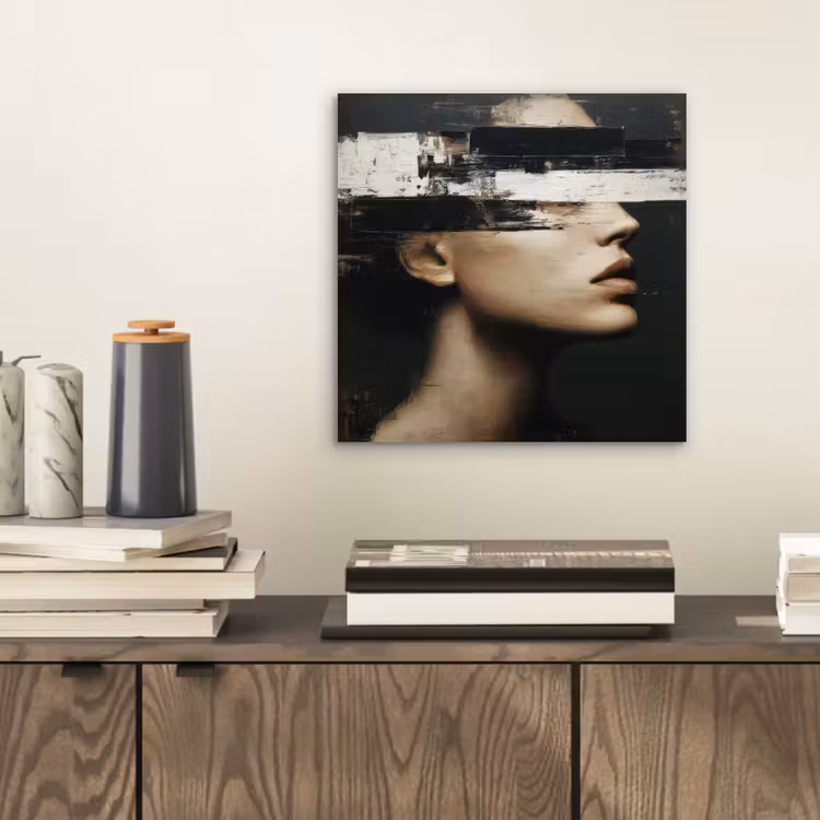 Gezicht - Vrouw - Zwart - Abstract aluminium wit klein -sfeer1