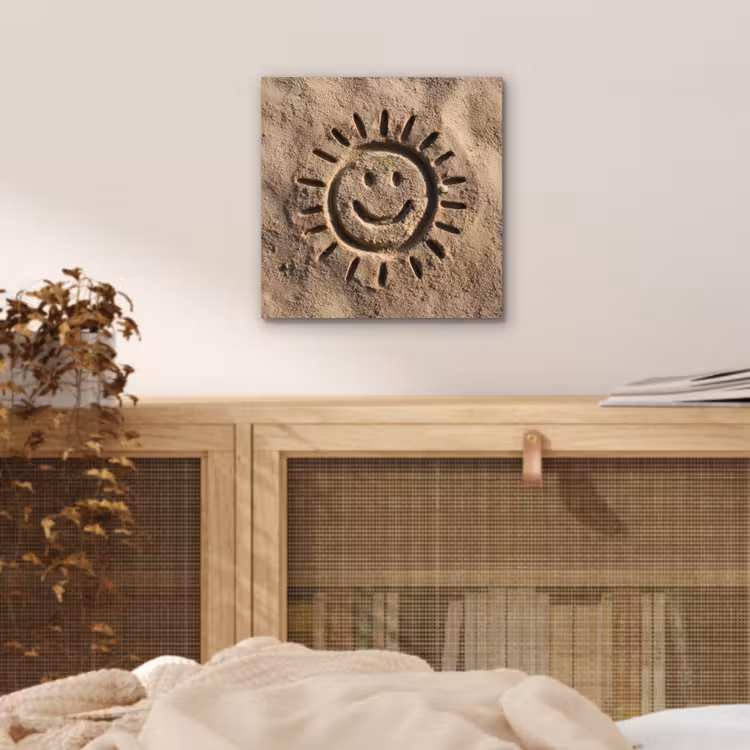 Gezichtje - Zon - Zand - Getekend aluminium wit klein -sfeer3