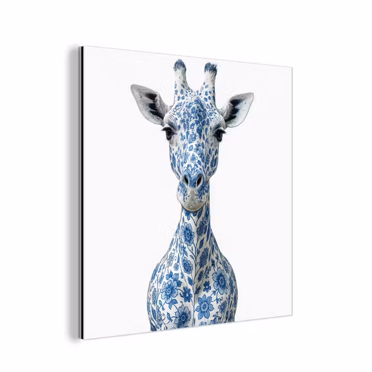 Giraffe - Delfts blauw - Dieren - Minimalistisch aluminium wit klein -3d