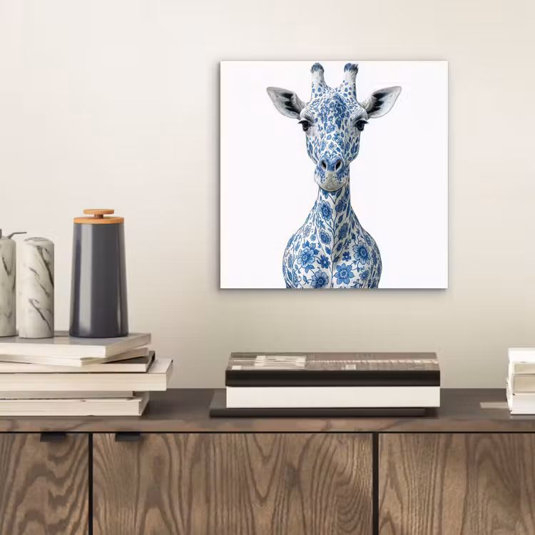 Giraffe - Delfts blauw - Dieren - Minimalistisch aluminium wit klein -sfeer1