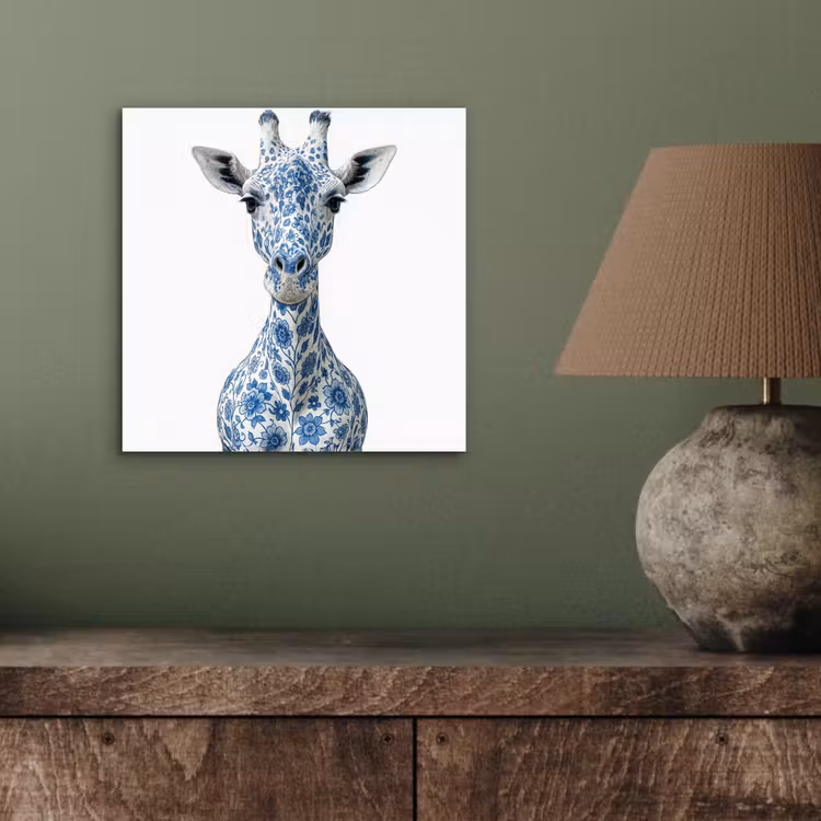 Giraffe - Delfts blauw - Dieren - Minimalistisch aluminium wit klein -sfeer2