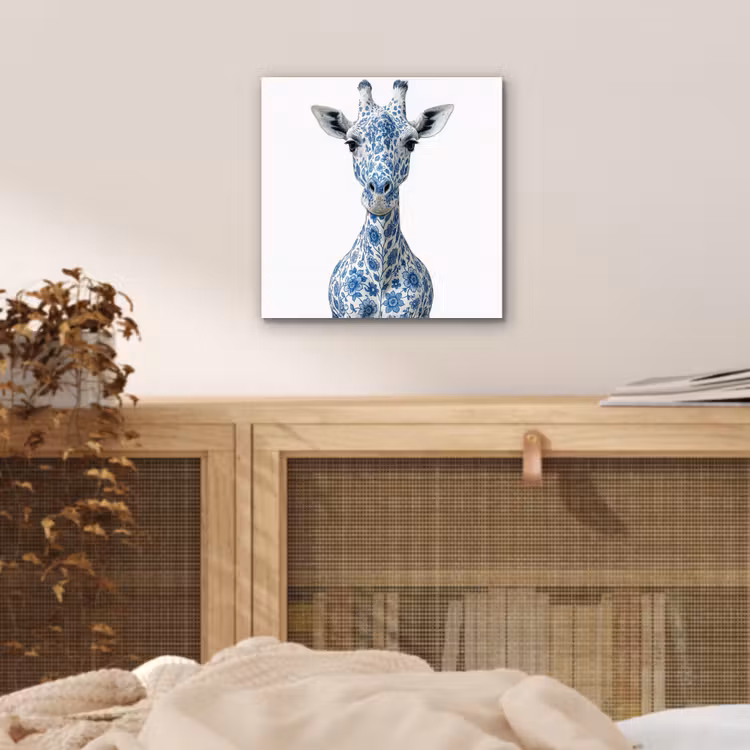 Giraffe - Delfts blauw - Dieren - Minimalistisch aluminium wit klein -sfeer3