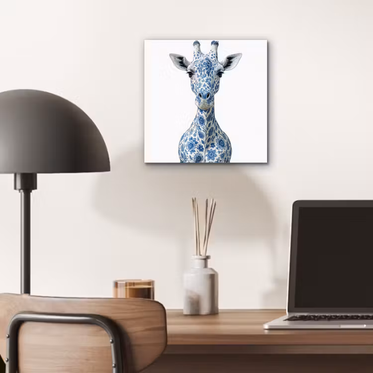 Giraffe - Delfts blauw - Dieren - Minimalistisch aluminium wit klein -sfeer5