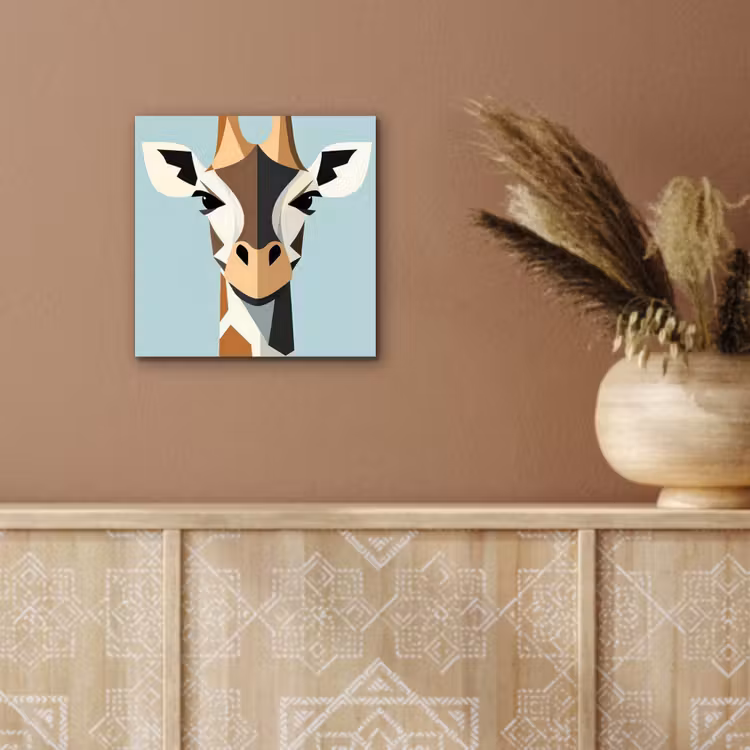Giraffe - Illustratie - Bruin - Minimalistisch aluminium wit klein -sfeer4