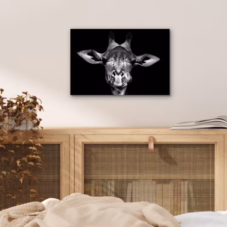 Giraffe - Portret - Dieren - Zwart - Wit aluminium wit klein -sfeer3