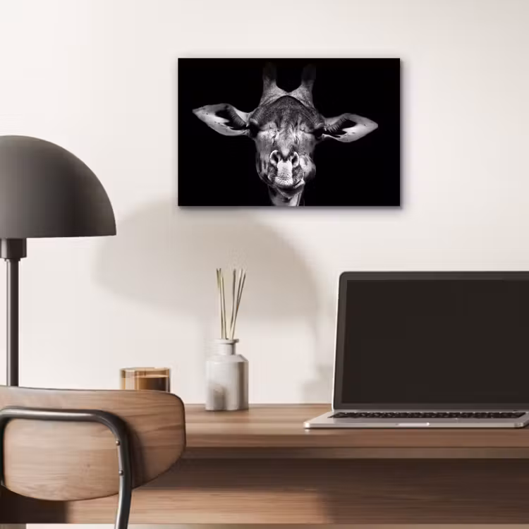 Giraffe - Portret - Dieren - Zwart - Wit aluminium wit klein -sfeer5