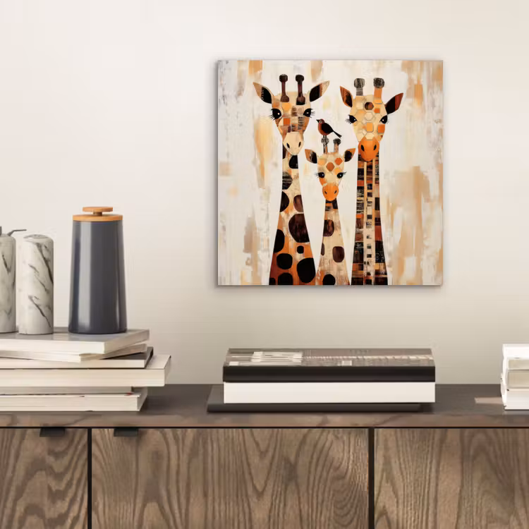 Giraffen - Cartoon - Crème aluminium wit klein -sfeer1