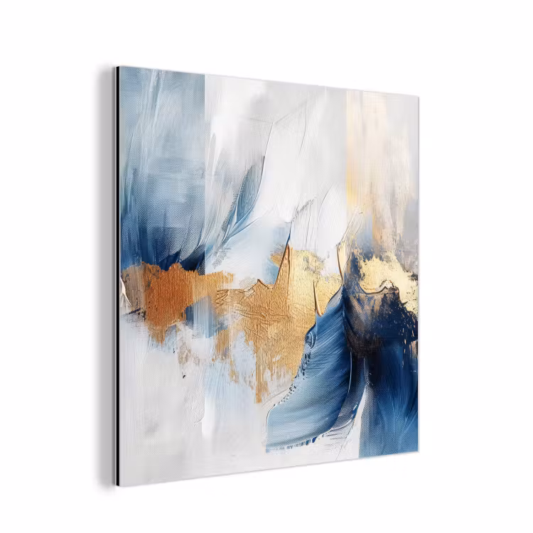Goud - Blauw - Watercolor - Kunst - Modern aluminium wit klein -3d