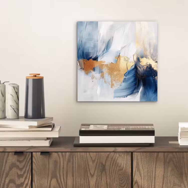 Goud - Blauw - Watercolor - Kunst - Modern aluminium wit klein -sfeer1