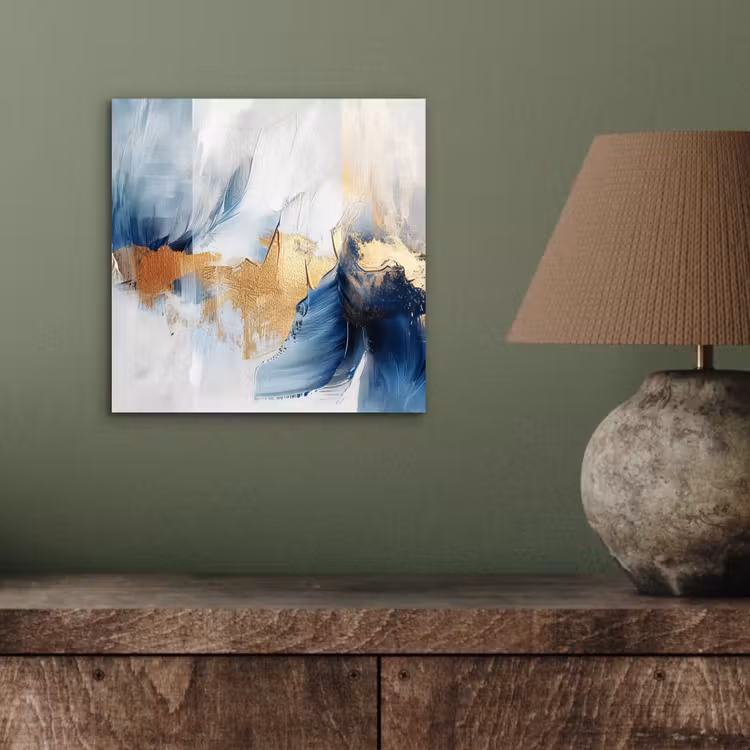 Goud - Blauw - Watercolor - Kunst - Modern aluminium wit klein -sfeer2