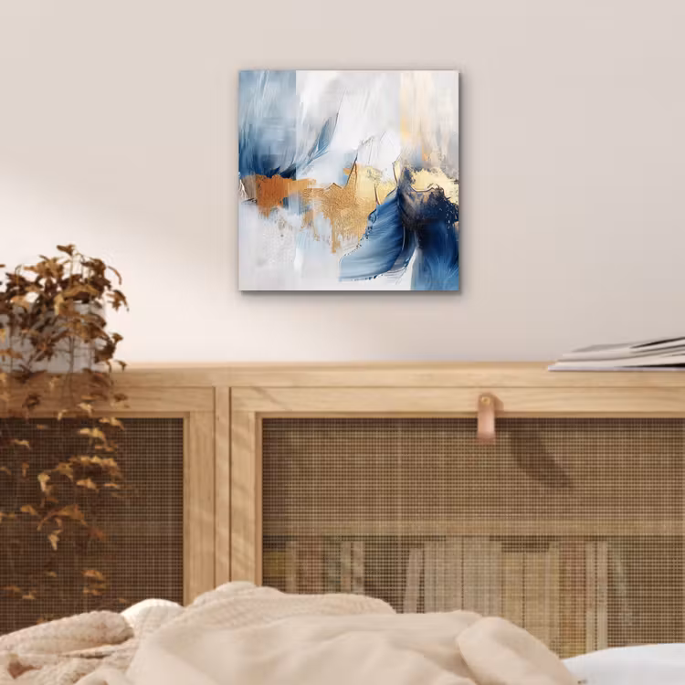 Goud - Blauw - Watercolor - Kunst - Modern aluminium wit klein -sfeer3