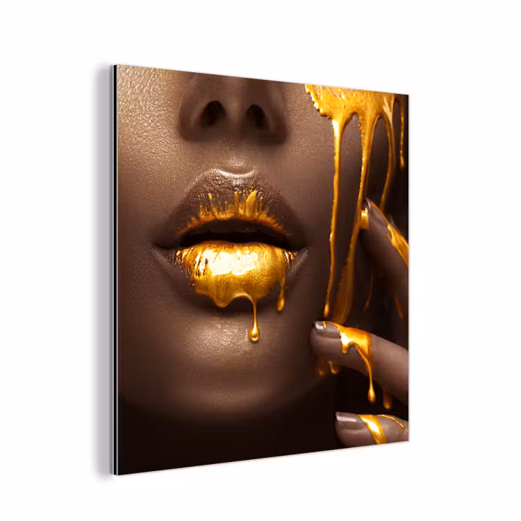 Goud - Vrouw - Verf - Lippen - Luxe aluminium wit klein -3d