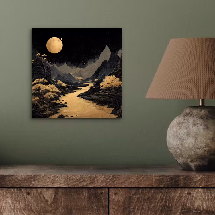 Gouden rivier - Bergen - Maan - Sterrenhemel aluminium wit klein -sfeer2