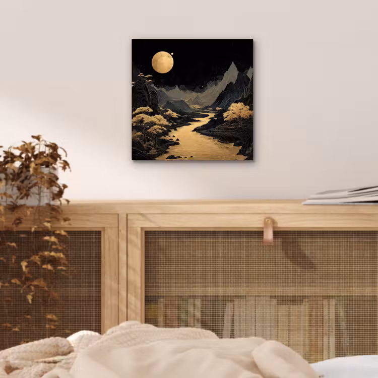 Gouden rivier - Bergen - Maan - Sterrenhemel aluminium wit klein -sfeer3