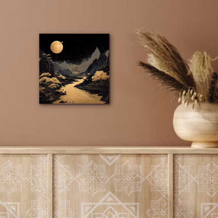 Gouden rivier - Bergen - Maan - Sterrenhemel aluminium wit klein -sfeer4