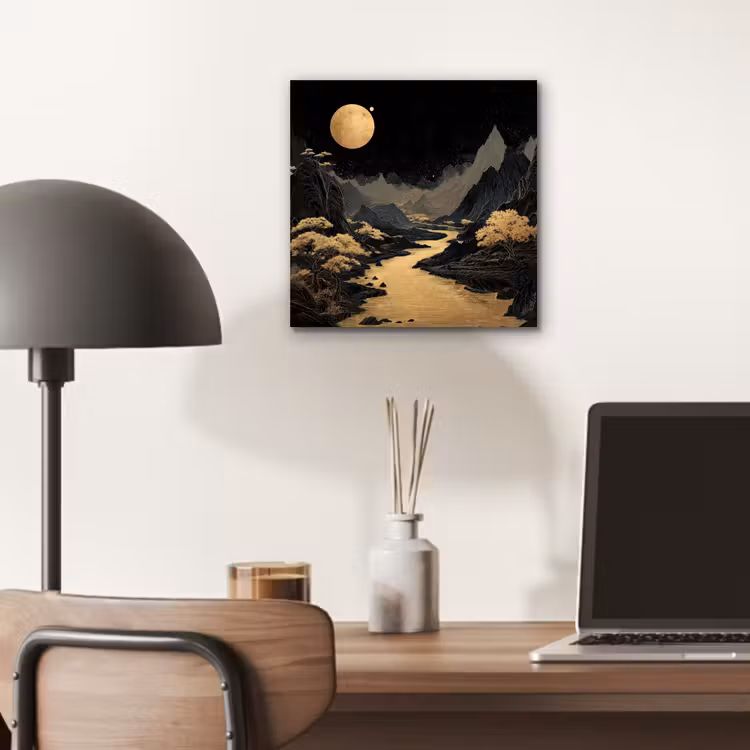 Gouden rivier - Bergen - Maan - Sterrenhemel aluminium wit klein -sfeer5