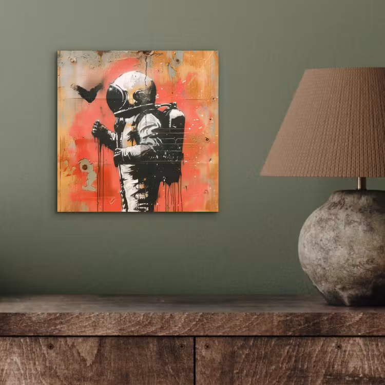 Graffiti - Astronaut - Street art - Ruimte - Banksy aluminium wit klein -sfeer2