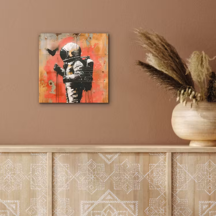 Graffiti - Astronaut - Street art - Ruimte - Banksy aluminium wit klein -sfeer4