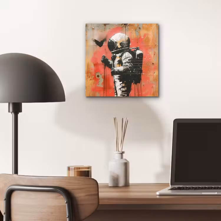 Graffiti - Astronaut - Street art - Ruimte - Banksy aluminium wit klein -sfeer5