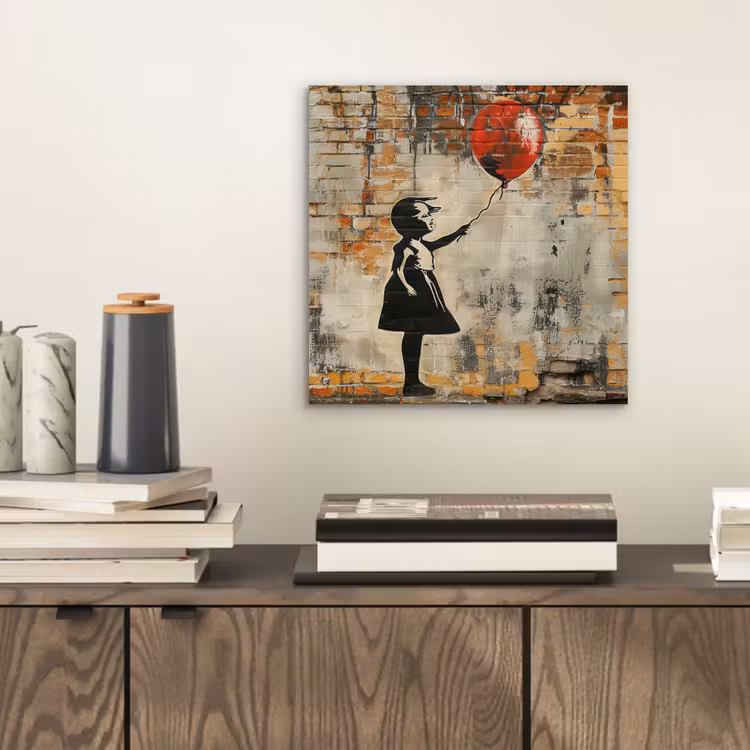 Graffiti - Banksy - Meisje - Street art aluminium wit klein -sfeer1