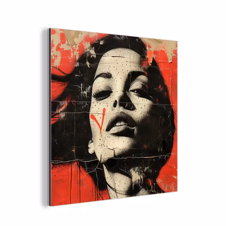 Graffiti - Vrouw - Rood - Street art - Banksy aluminium wit klein -3d