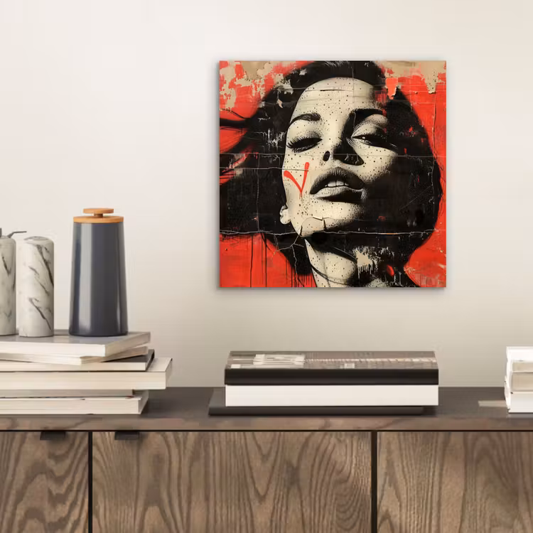 Graffiti - Vrouw - Rood - Street art - Banksy aluminium wit klein -sfeer1