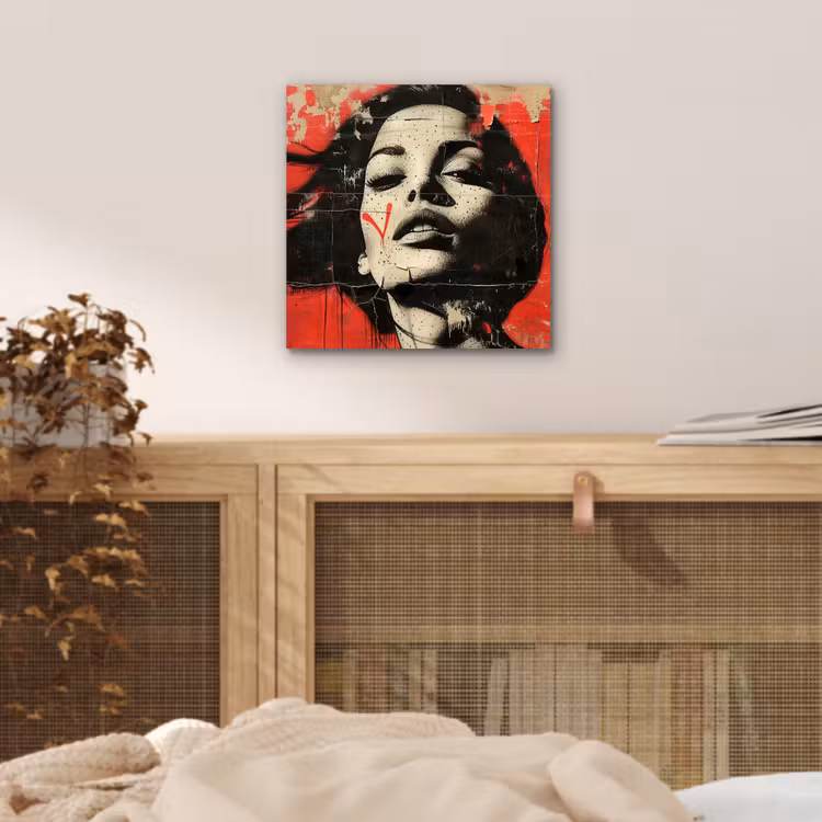 Graffiti - Vrouw - Rood - Street art - Banksy aluminium wit klein -sfeer3