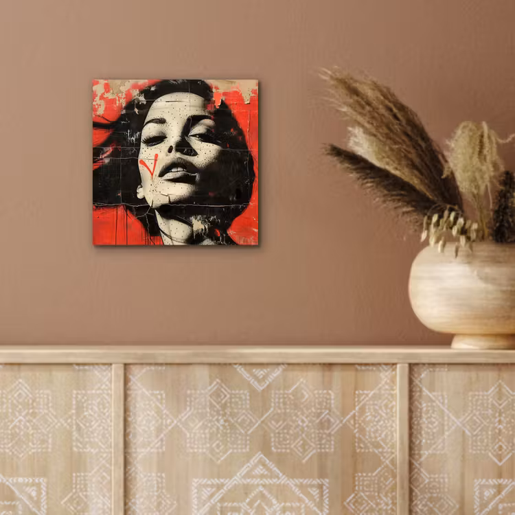 Graffiti - Vrouw - Rood - Street art - Banksy aluminium wit klein -sfeer4