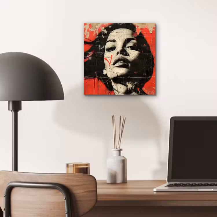 Graffiti - Vrouw - Rood - Street art - Banksy aluminium wit klein -sfeer5