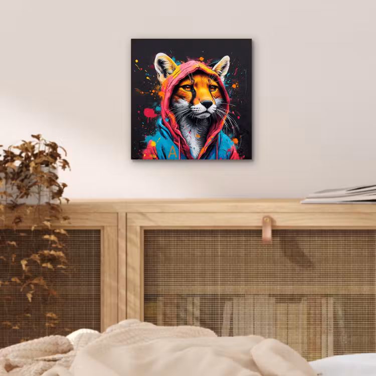 Graffiti - Vos - Jas - Pop art aluminium wit klein -sfeer3