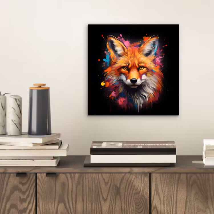 Graffiti - Vos - Zwart - Pop art aluminium wit klein -sfeer1
