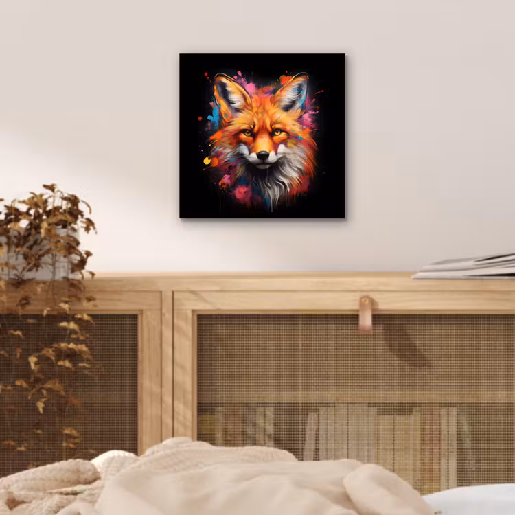 Graffiti - Vos - Zwart - Pop art aluminium wit klein -sfeer3