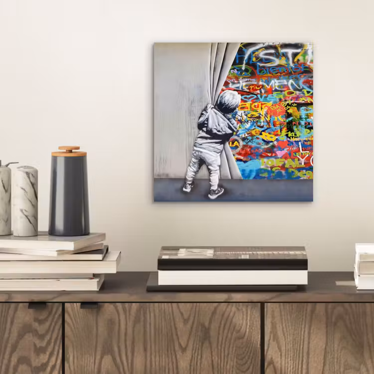 Graffiti - Illusie - Jongen - Street art aluminium wit klein -sfeer1