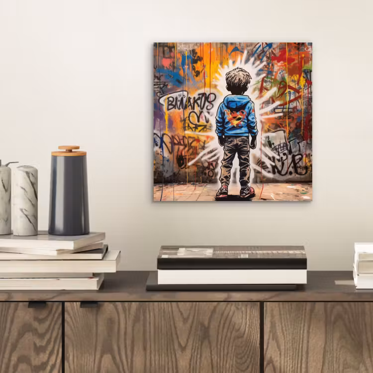 Graffiti - Jongen - Kleuren - Kunst - Street Art aluminium wit klein -sfeer1