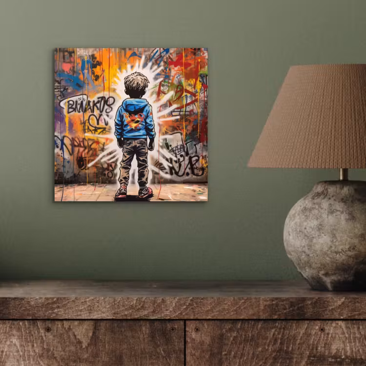 Graffiti - Jongen - Kleuren - Kunst - Street Art aluminium wit klein -sfeer2