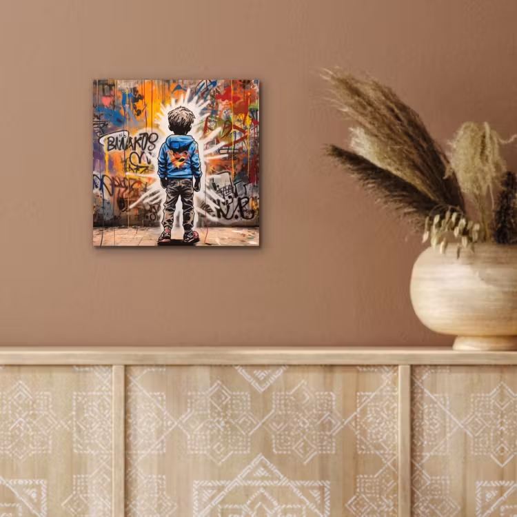 Graffiti - Jongen - Kleuren - Kunst - Street Art aluminium wit klein -sfeer4