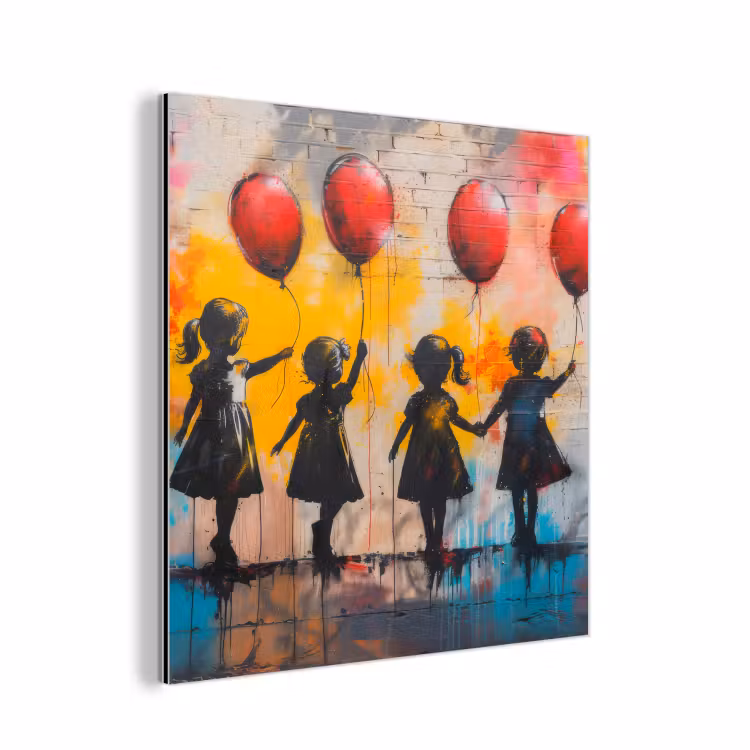 Graffiti - Kinderen - Street art - Ballon - Banksy aluminium wit klein -3d