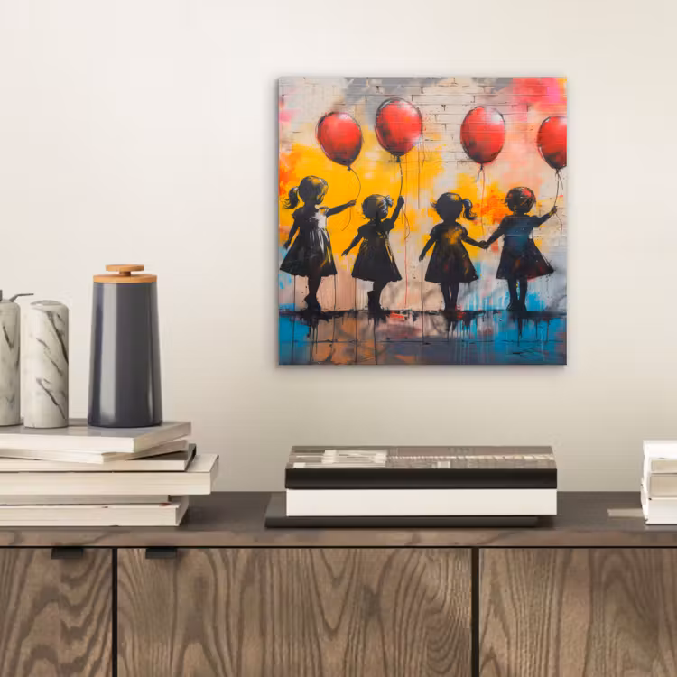 Graffiti - Kinderen - Street art - Ballon - Banksy aluminium wit klein -sfeer1