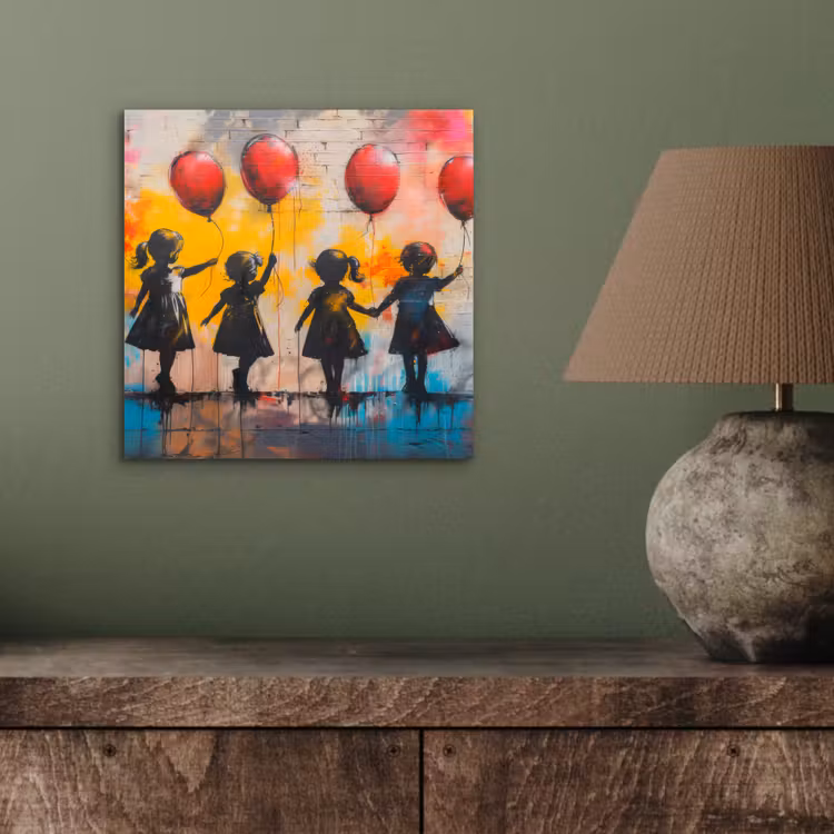 Graffiti - Kinderen - Street art - Ballon - Banksy aluminium wit klein -sfeer2