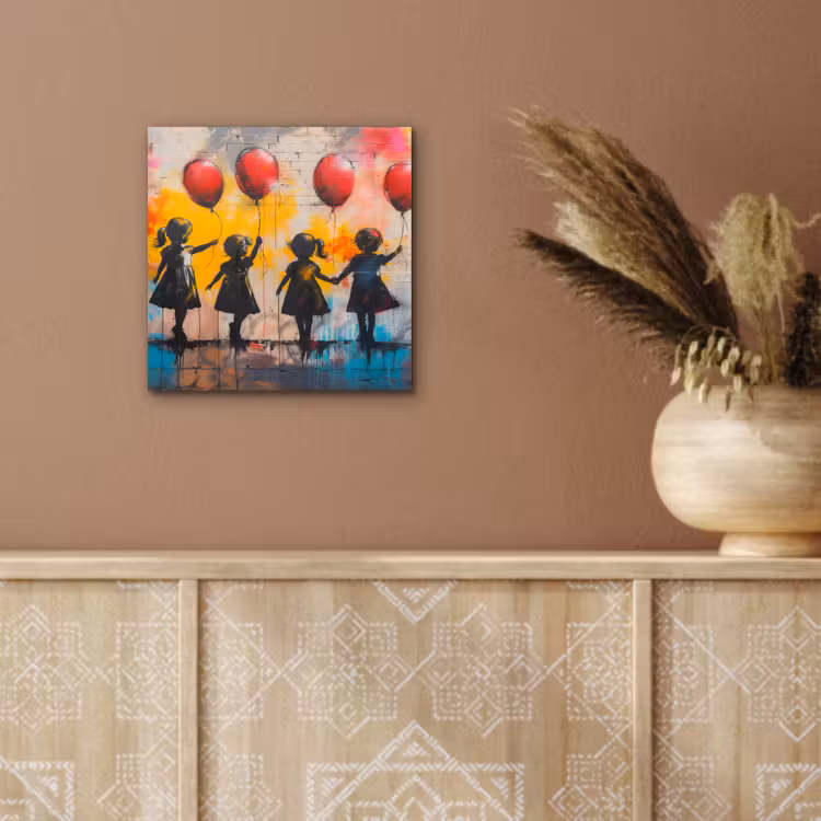 Graffiti - Kinderen - Street art - Ballon - Banksy aluminium wit klein -sfeer4