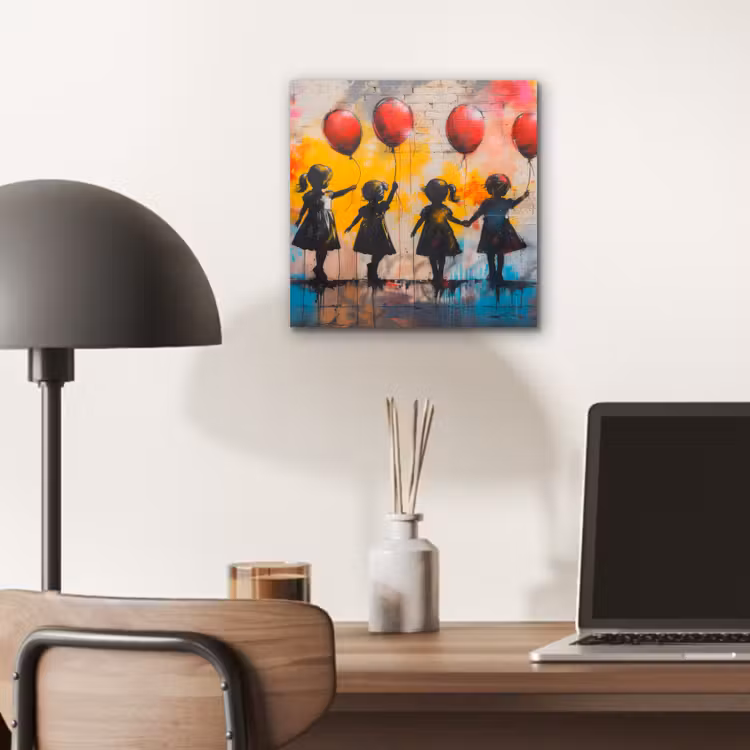 Graffiti - Kinderen - Street art - Ballon - Banksy aluminium wit klein -sfeer5