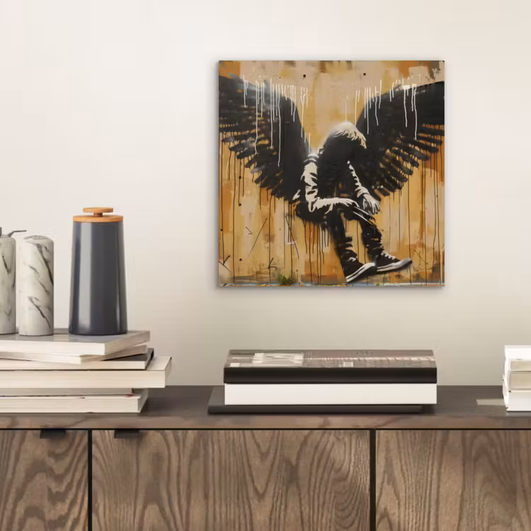 Graffiti - Kunst - Vleugels - Street art - Banksy aluminium wit klein -sfeer1