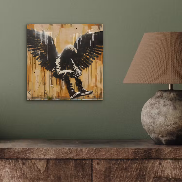 Graffiti - Kunst - Vleugels - Street art - Banksy aluminium wit klein -sfeer2
