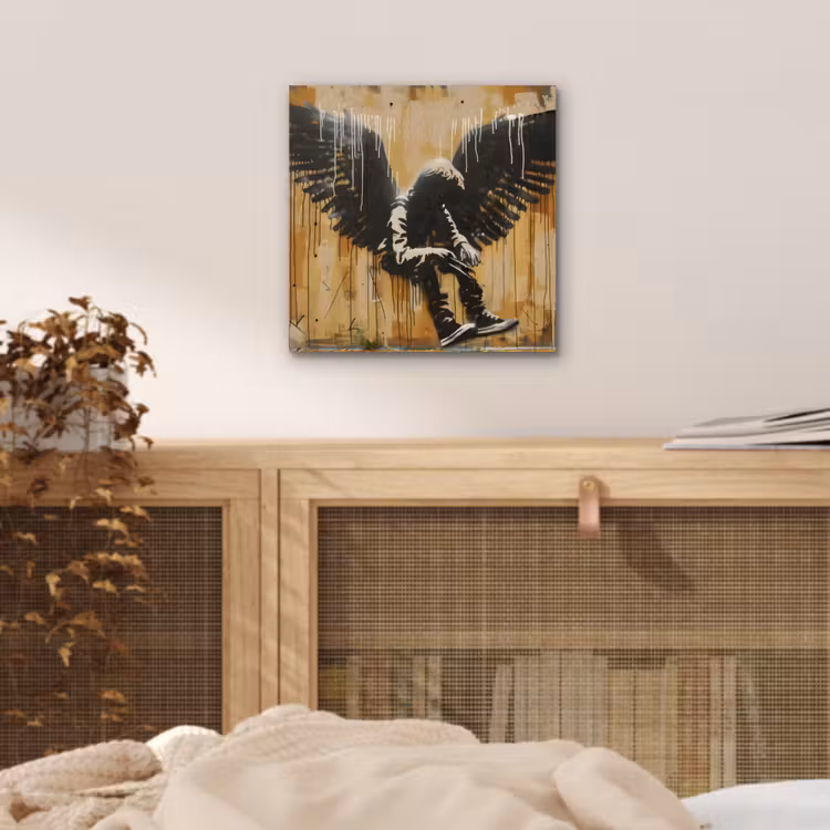 Graffiti - Kunst - Vleugels - Street art - Banksy aluminium wit klein -sfeer3