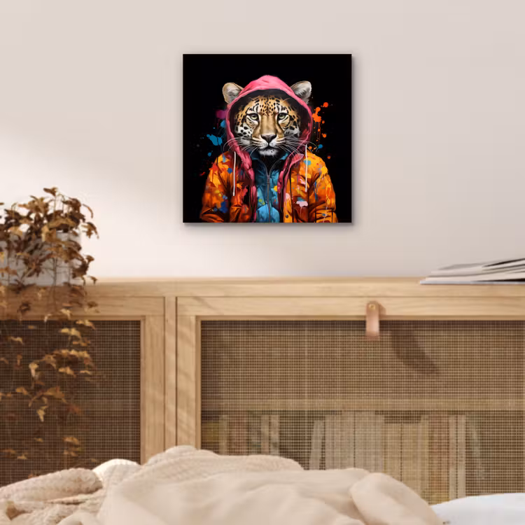 Graffiti - Luipaard - Zwart - Jas aluminium wit klein -sfeer3
